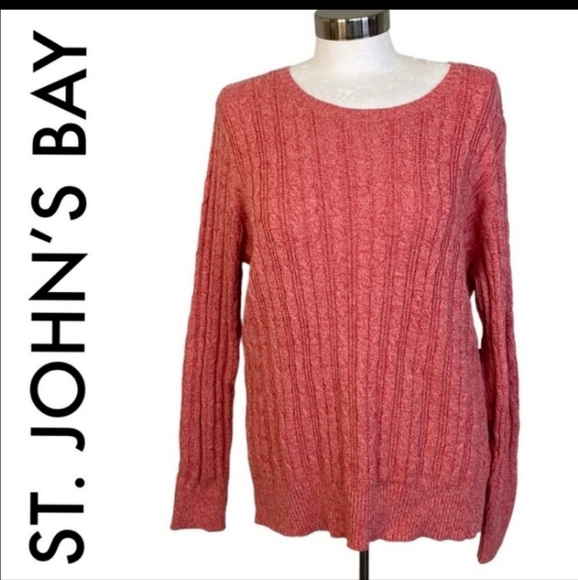 St. Johns Bay Cable Knit Red White Sweater XXL - Picture 11 of 11
